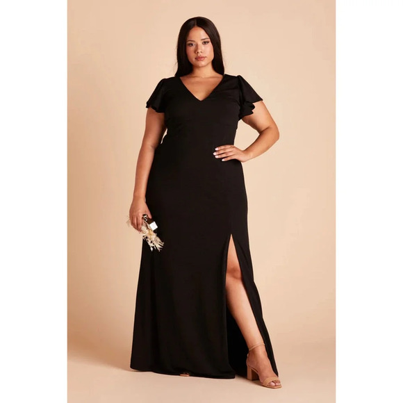 NWT Birdy Grey Hannah Maxi Dress Ruffled Short Sleeve V-Neck Crepe Black Size XS - Picture 6 of 11